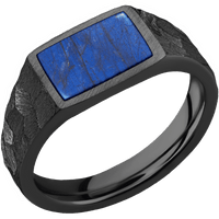 Small Horizontal Rectangle signet ring (12x9mm) in Zirconium, with a Wide style band, a Labradorite inlay.