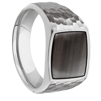 Medium Cushion signet ring (14x14mm) in Palladium Silver, with a Wide style band, an Ebony inlay.