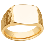 Medium Cushion signet ring (14x14mm) in 14K Yellow Gold, with a Wide style band.