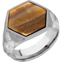 Large Hexagon signet ring (18.5x16mm) in Titanium, with a Wide style band, a Tigers Eye inlay.