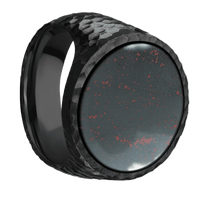 Extra Large Circle signet ring (22mm ) in Zirconium, with a Wide style band, a Blood Stone inlay.