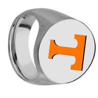 Extra Large Oval signet ring (24x20mm) in Titanium, with a Wide style band and a Tennessee Power T engraving.