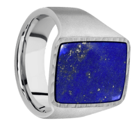 Large Rectangle signet ring (20x14.5mm) in Palladium Silver, with a Wide style band, a Lapis inlay.