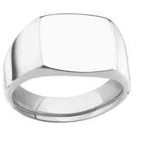 Medium Cushion signet ring (14x14mm) in 14K White Gold, with a Wide style band.