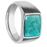 Medium Cushion signet ring (14x14mm) in Cobalt Chrome, with a Wide style band, an Amazonite inlay.