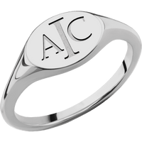 Small Horizontal Oval signet ring (12x9mm) in Titanium, with a Thin style band and a Book Antiqua 3 engraving.