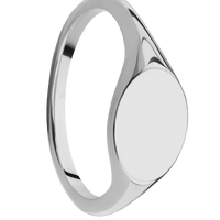 Small Horizontal Oval signet ring (12x9mm) in Titanium, with a Thin style band.
