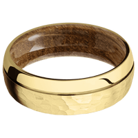 14K Yellow Gold + Hammer , Polish Finish + Whiskey Barrel