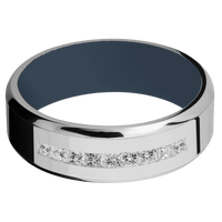 14K White Gold + Polish , Satin Finish + Navy Blue
