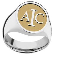 Large Oval signet ring (20x16mm) in Platinum, with a Wide style band and a Book Antiqua 3 Rev engraving.