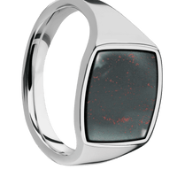 Medium Cushion signet ring (14x14mm) in Titanium, with a Thin style band, a Blood Stone inlay.