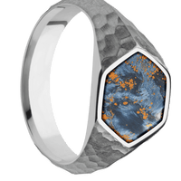 Medium Hexagon signet ring (13.9x12mm) in Titanium, with a Wide style band, a Pietersite inlay.