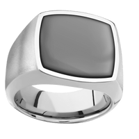 Large Cushion signet ring (18x18mm) in Palladium Silver, with a Wide style band, a Zirconium inlay.