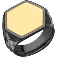 Extra Large Hexagon signet ring (23x20mm) in Zirconium, with a Wide style band, a 14K Yellow Gold inlay.