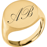 Large Circle signet ring (18mm) in 10K Yellow Gold, with a Thin style band and a Kunstler Script 2 engraving.