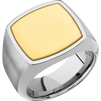 Large Cushion signet ring (18x18mm) in Titanium, with a Wide style band, a 14K Yellow Gold inlay.