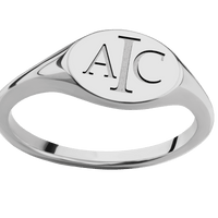 Small Horizontal Oval signet ring (12x9mm) in Titanium, with a Thin style band and a Book Antiqua 3 engraving.