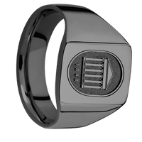 Medium Rectangle signet ring (16x11.5mm) in Zirconium, with a Wide style band and an Ole Miss University Seal engraving.