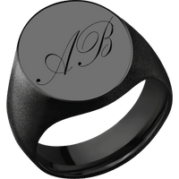 Large Oval signet ring (20x16mm) in Zirconium, with a Wide style band and a Kunstler Script 2 engraving.