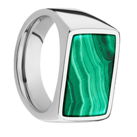 Large Horizontal Rectangle signet ring (20x14.5mm) in Cobalt Chrome, with a Wide style band, a Malachite inlay.
