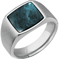 Medium Cushion signet ring (14x14mm) in Titanium, with a Wide style band, a Washington Blue Jade inlay.