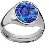 Medium Oval signet ring (16x13mm) in Titanium, with a Wide style band, a Blue Purple Abalone inlay.