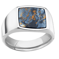 Medium Cushion signet ring (14x14mm) in Palladium Silver, with a Wide style band, a Pietersite inlay.