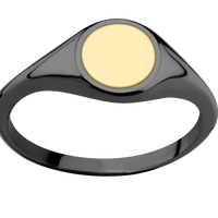 Small Circle signet ring (10mm) in Zirconium, with a Thin style band, a 14K Yellow Gold inlay.