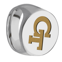 Extra Large Circle signet ring (22mm ) in Titanium, with a Wide style band and a Georgia Tech GT engraving.