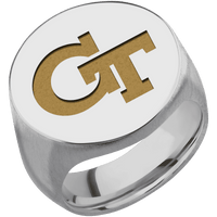 Extra Large Circle signet ring (22mm ) in Titanium, with a Wide style band and a Georgia Tech GT engraving.