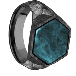 Large Hexagon signet ring (18.5x16mm) in Zirconium, with a Wide style band, a Washington Blue Jade inlay.