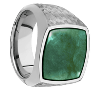 Large Cushion signet ring (18x18mm) in Titanium, with a Wide style band, a Washington Green Jade inlay.