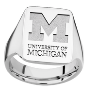 Large Rectangle signet ring (20x14.5mm) in Cobalt Chrome, with a Thin style band and a Michigan Wordmark Stacked engraving.