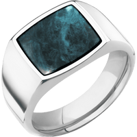 Medium Cushion signet ring (14x14mm) in Cobalt Chrome, with a Wide style band, a Washington Blue Jade inlay.