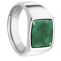 Medium Cushion signet ring (14x14mm) in Palladium Silver, with a Wide style band, a Washington Green Jade inlay.