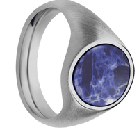 Medium Oval signet ring (16x13mm) in Titanium, with a Wide style band, a Sodalite inlay.