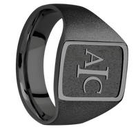 Medium Rectangle signet ring (16x11.5mm) in Zirconium, with a Wide style band and a Book Antiqua 3 Rev engraving.