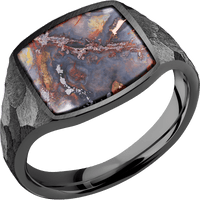 Medium Cushion signet ring (14x14mm) in Zirconium, with a Thin style band, a Chrysocopper inlay.