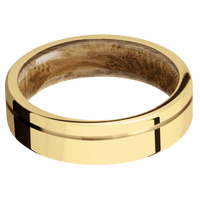 14K Yellow Gold + Polish , Polish Finish + Whiskey Barrel