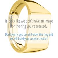 Medium Horizontal Rectangle signet ring (16x11.5mm) in 14K Yellow Gold, with a Wide style band, a Blood Stone inlay.