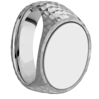 Large Horizontal Oval signet ring (20x16mm) in Platinum, with a Wide style band, a 18K White Gold inlay.