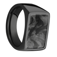 Large Horizontal Rectangle signet ring (20x14.5mm) in Zirconium, with a Wide style band, a Forged Carbon Fiber inlay.