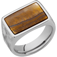 Large Horizontal Rectangle signet ring (20x14.5mm) in Titanium, with a Wide style band, a Tigers Eye inlay.