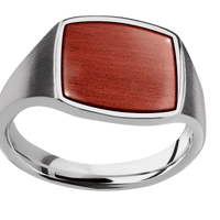 Medium Cushion signet ring (14x14mm) in Titanium, with a Thin style band, a Blood Wood inlay.