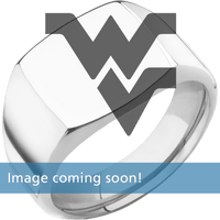 Medium Cushion signet ring (14x14mm) in 14K White Gold, with a Wide style band and a West Virginia Flying WV engraving.