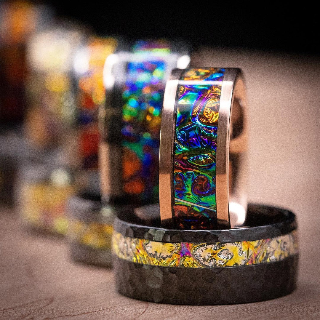 Men's Rings with Dichrolam Inlays