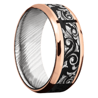 14K Rose Gold + Polish , Polish Finish + Damascus