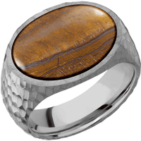 Large Horizontal Oval signet ring (20x16mm) in Titanium, with a Wide style band, a Tigers Eye inlay.