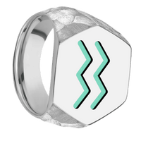 Extra Large Hexagon signet ring (23x20mm) in 18K White Gold, with a Wide style band and an Aquarius engraving.