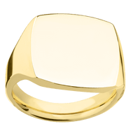 Large Cushion signet ring (18x18mm) in 18K Yellow Gold, with a Thin style band.